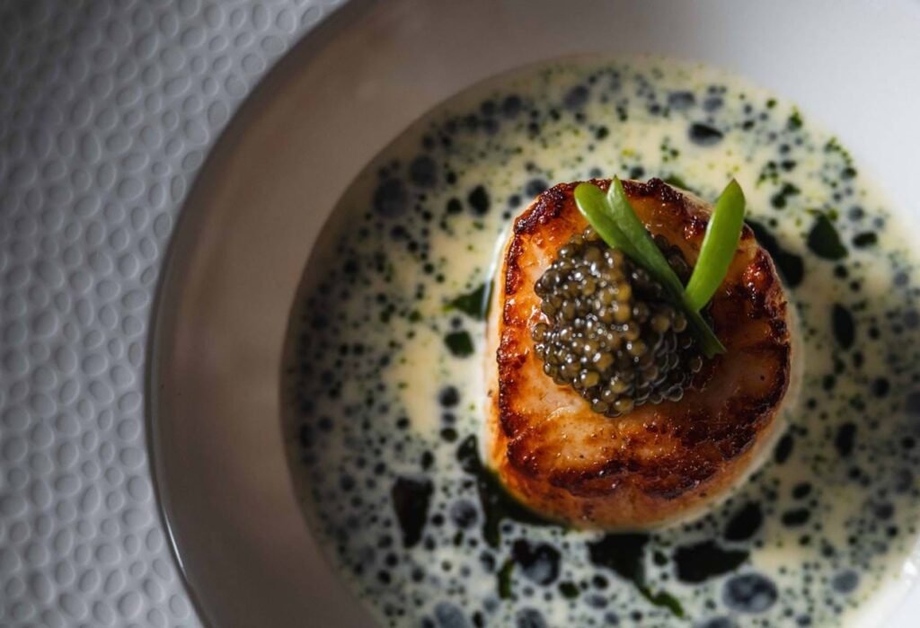 Food at The Torridon hotel in the Scottish Highlands using scottish produce from the loch