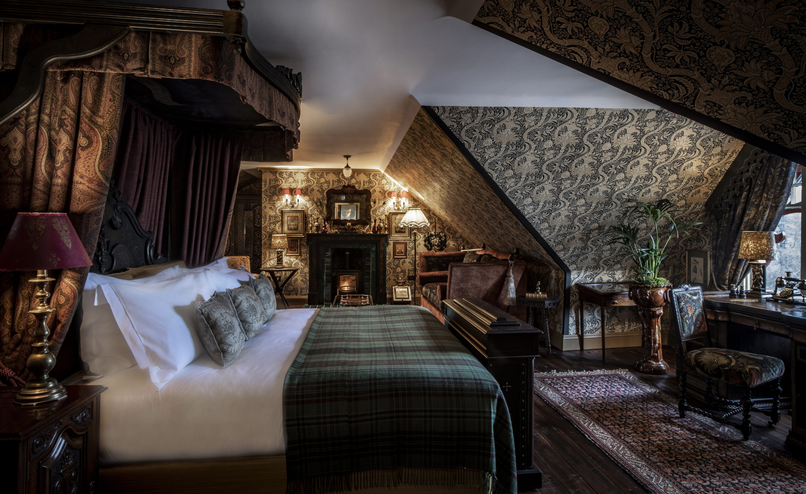 Bedroom at The Fife Arms in Braemar, art-filled luxury hotel in the Scottish Highlands