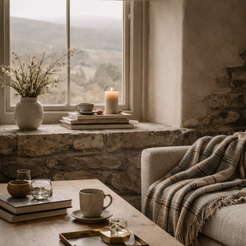 Cozy living room with scenic view