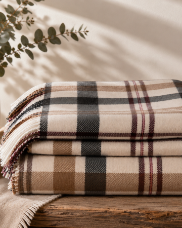 Folded tartan throws inspired by contemporary Scottish textile design and craftsmanship